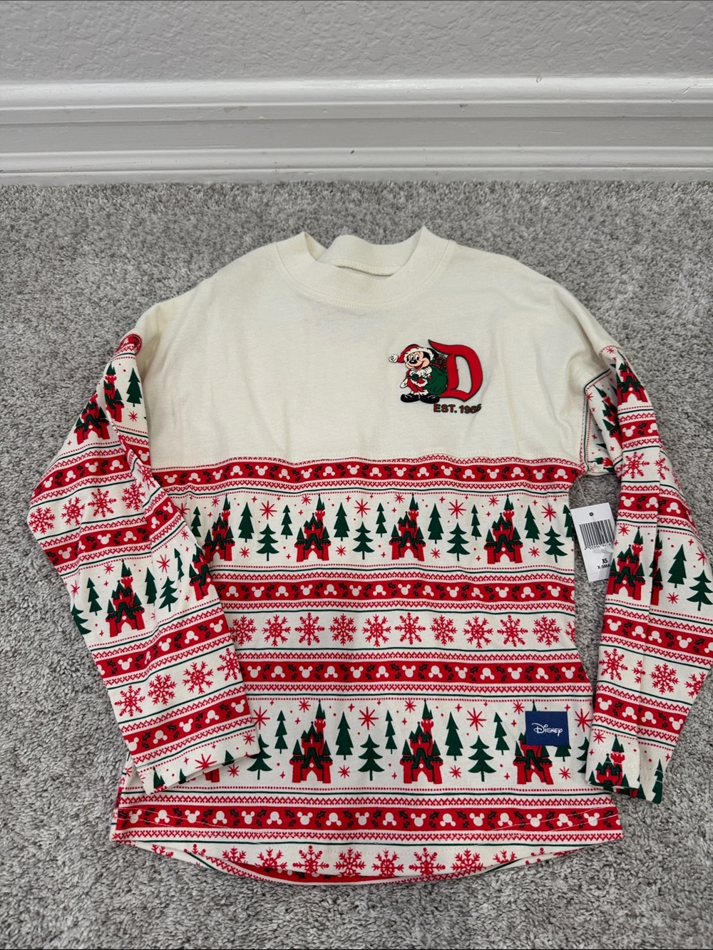 Disney Cream, Red & Green Holiday Crewneck Sweater